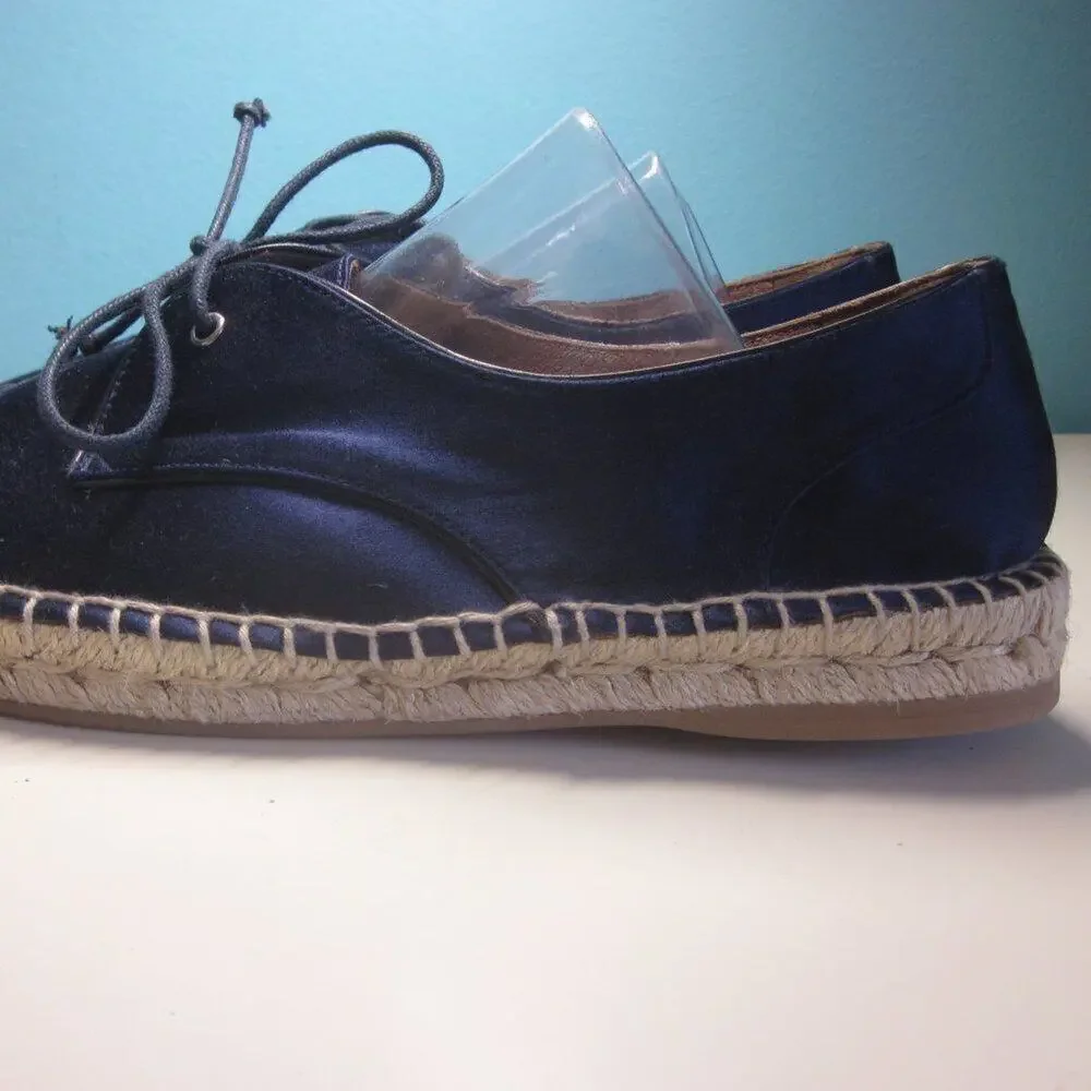 Tabitha Simmons Women Unworn Size 7.5 Blue Satin Lace Up Espadrille Flats EU 38